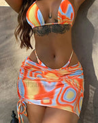 Tie Dye High Cut Halter Three Piece Set