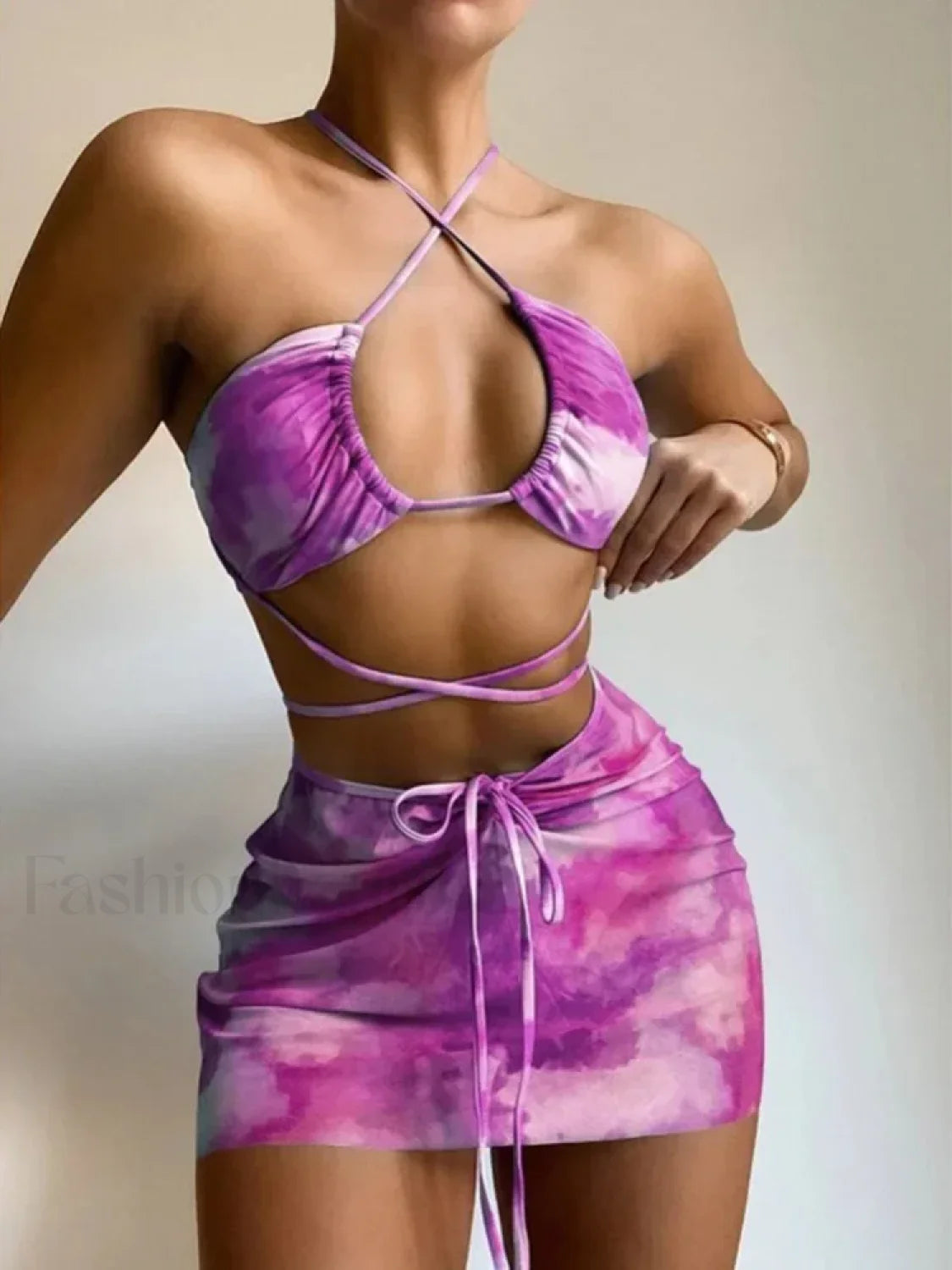Tie Dye Hollow Pleated Three Piece Set Secondary image