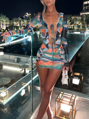 Tie Dye Long Sleeve Slit Mini Dress