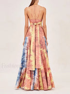 Tie Dye Patchwork Backless Maxi Dress