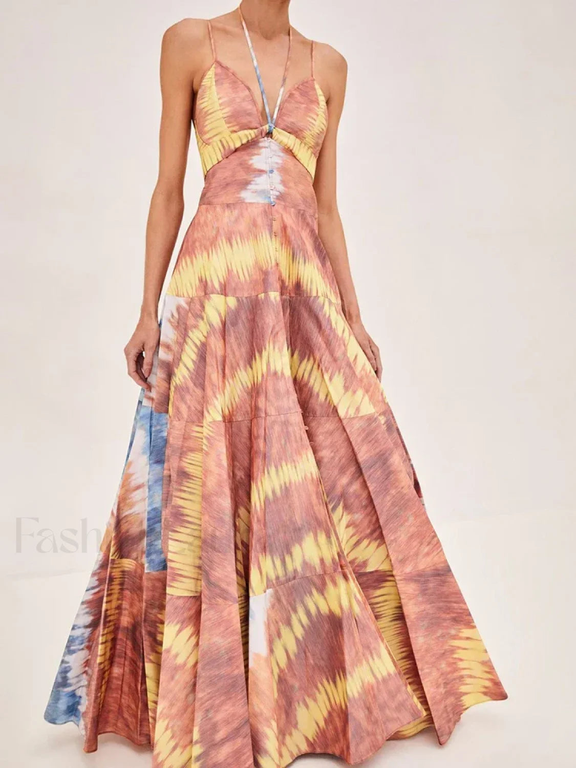 Tie Dye Patchwork Backless Maxi Dress Secondary image