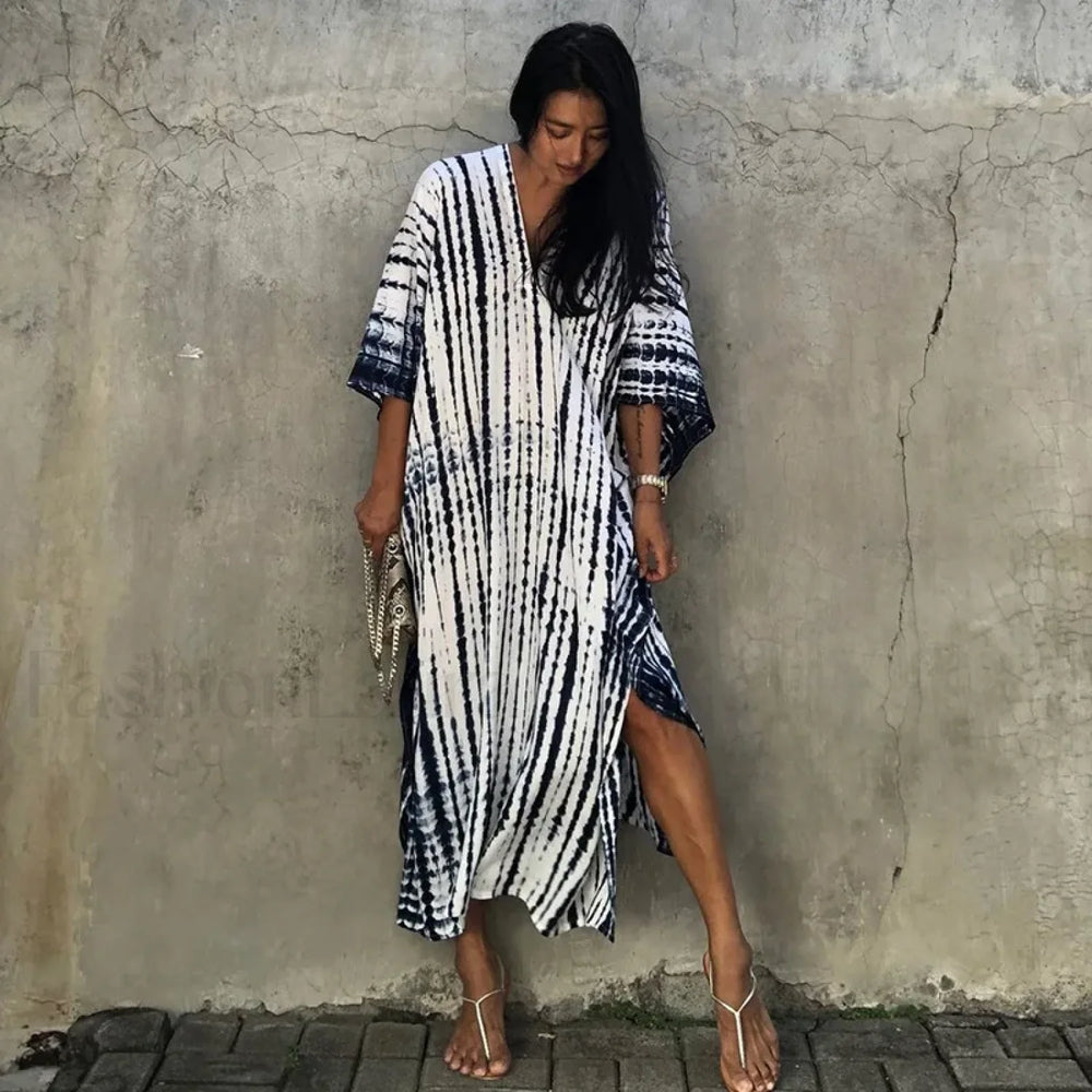 Tie Dye Printed Kaftan Cover Up WHITE / One Size