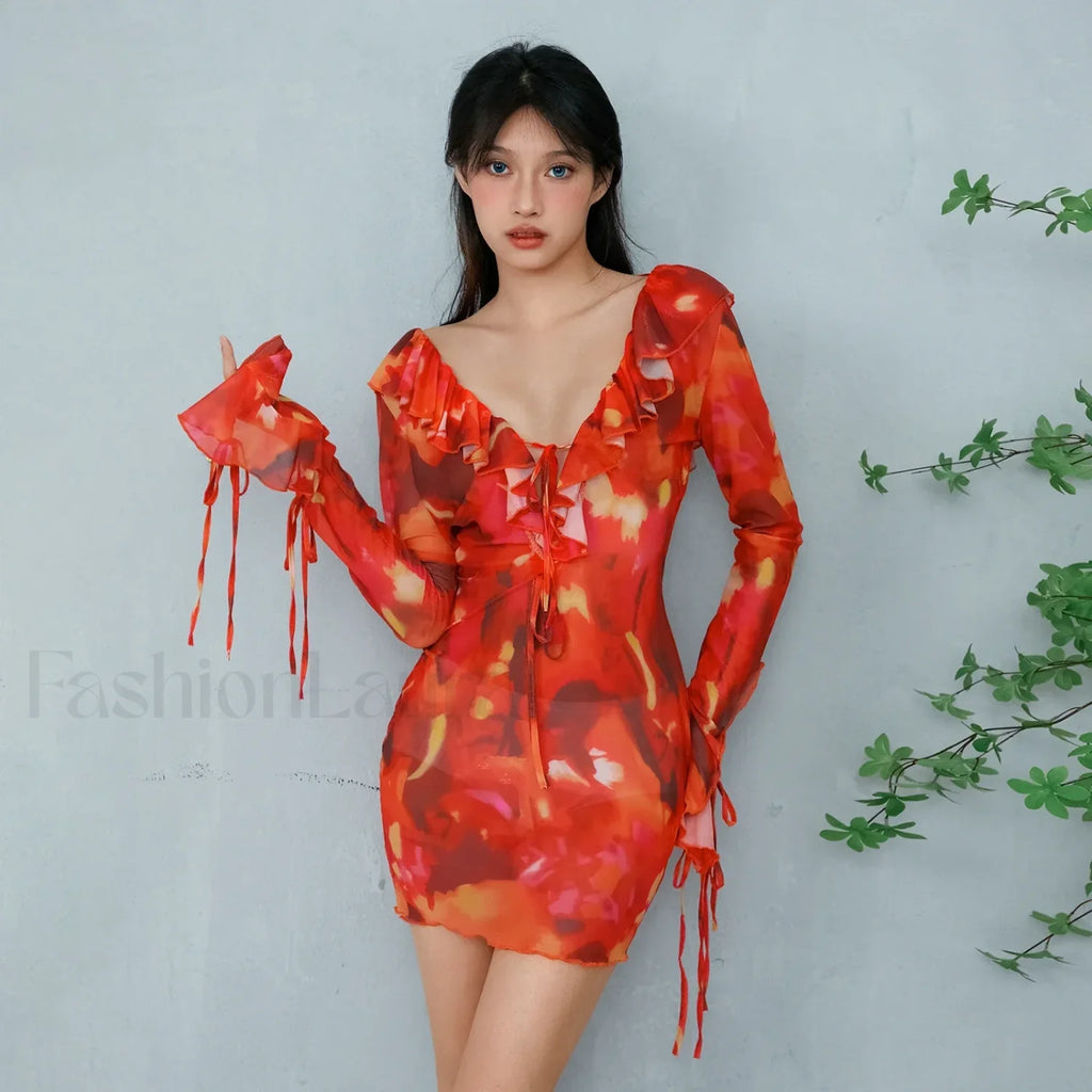 Tie Dye Ruffled Floral Dress