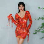 Tie Dye Ruffled Floral Dress
