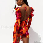 Tie Dye Ruffled Floral Dress