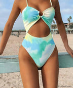 Tie Dye Tummy Cut Out One Piece Light Green / S