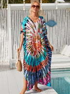 Tie Dye V Neck Plus Size Cover Up MULTI / One Size