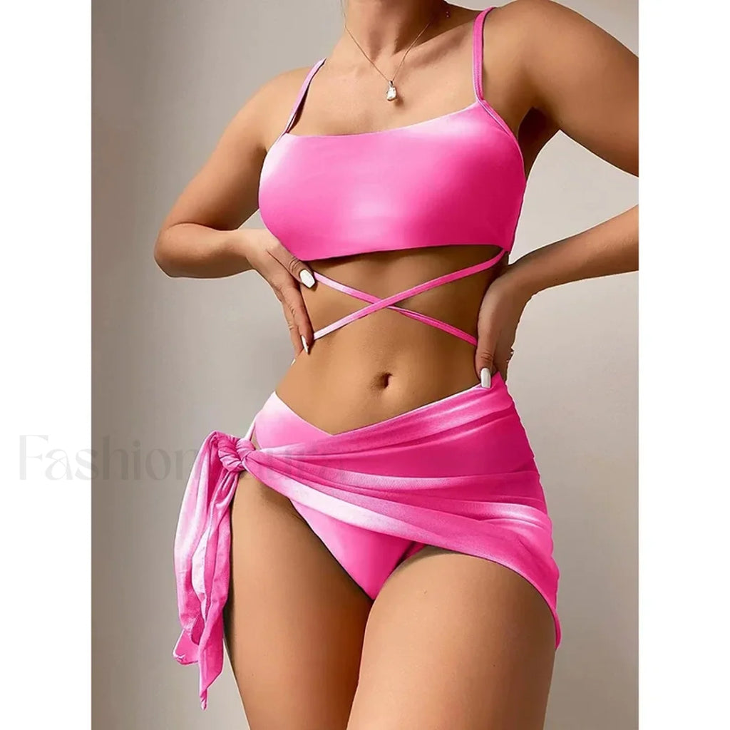 Tie Dyed Mesh Gradient Three Piece Set Rose Red / S