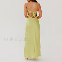 Tie Front Backless Cami Maxi Dress