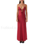 Tie Front Backless Cami Maxi Dress Burgundy / S