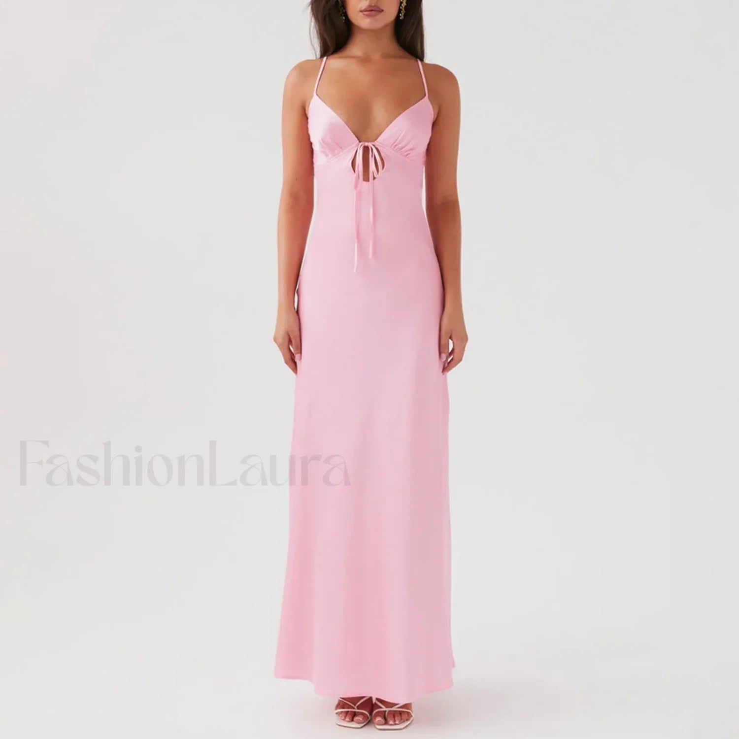 Tie Front Backless Cami Maxi Dress Pink / S Main image