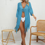 Tie Front Tassel Crochet Cover Up