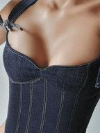 Tie Strap Denim Corset Top Tops&Tees