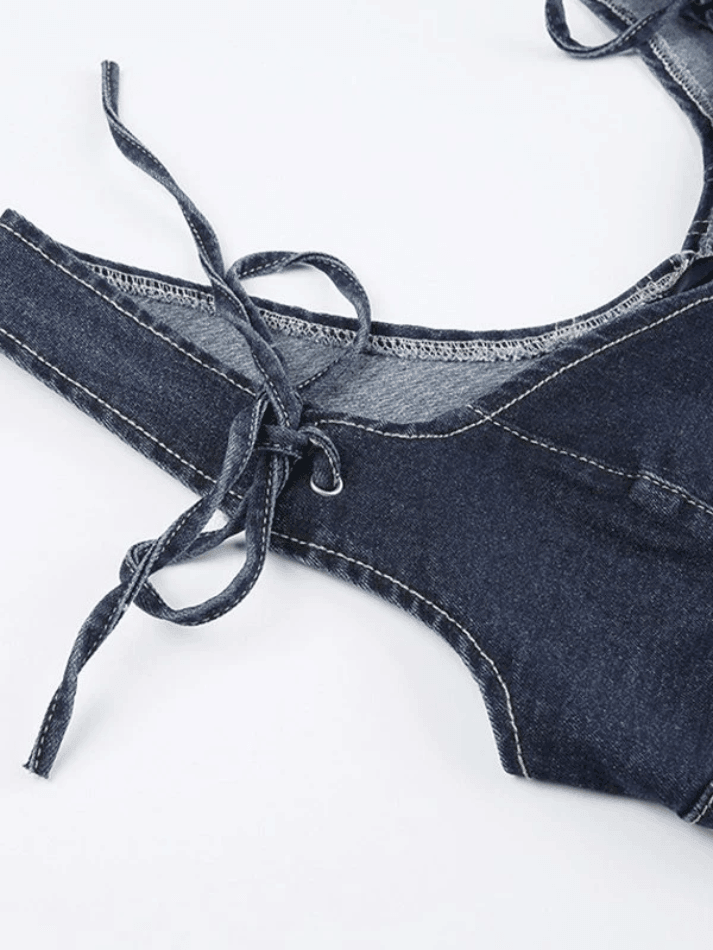 Tie Strap Denim Corset Top Tops&Tees