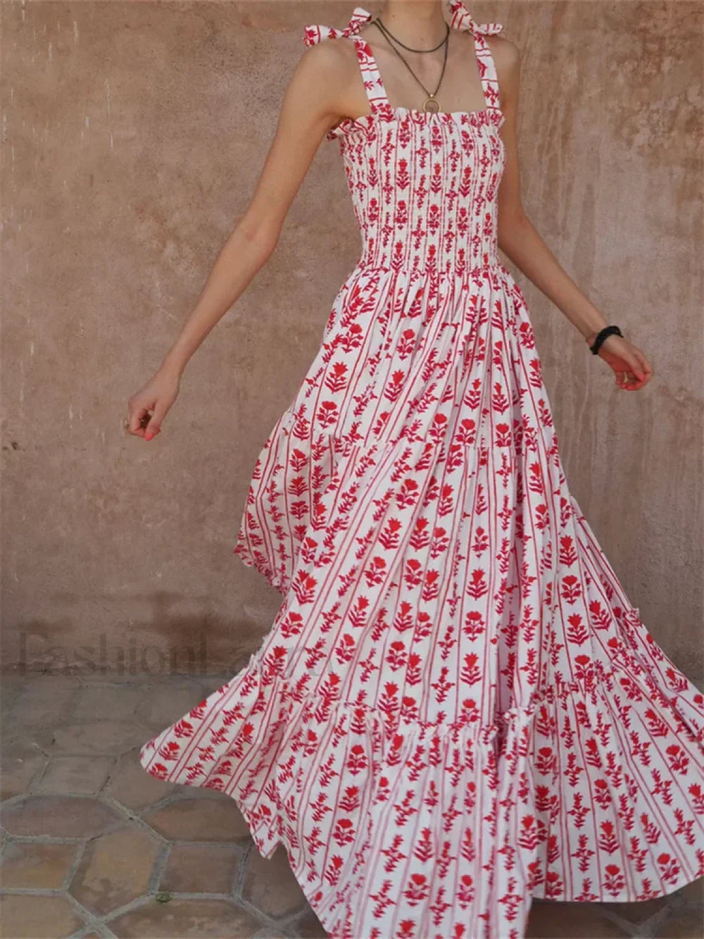 Tie Strap Floral A Line Maxi Dress pink / S