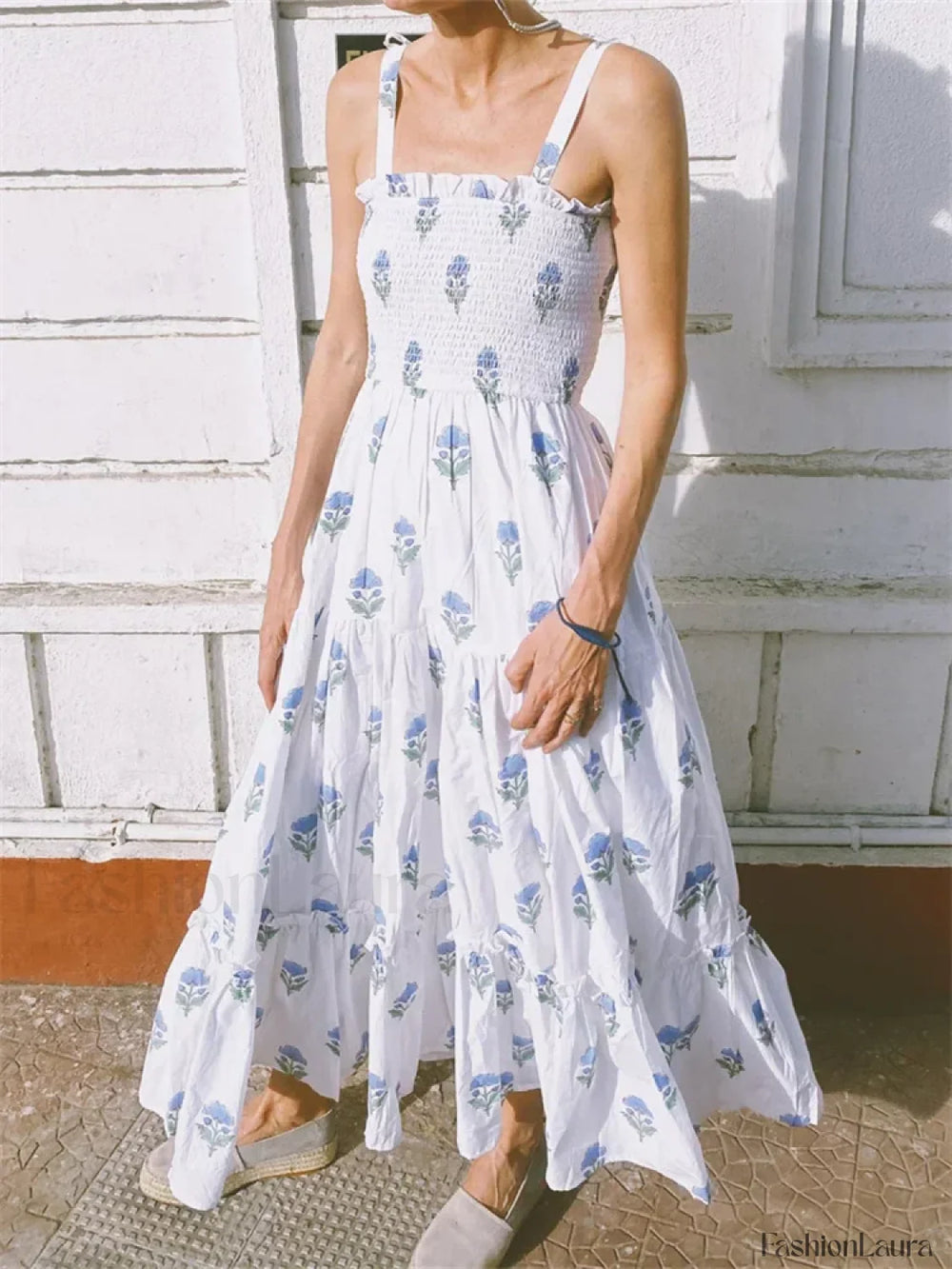 Tie Strap Floral A Line Maxi Dress white1 / S