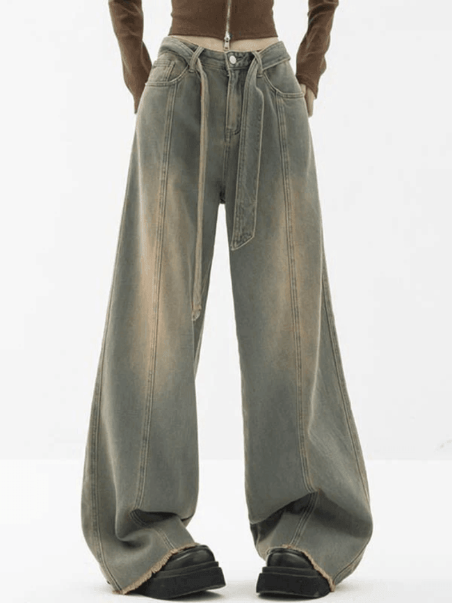 Tie Strap Seam Detail Boyfriend Jeans Blue / S Jeans Main image