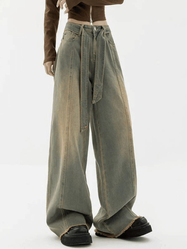 Tie Strap Seam Detail Boyfriend Jeans Jeans