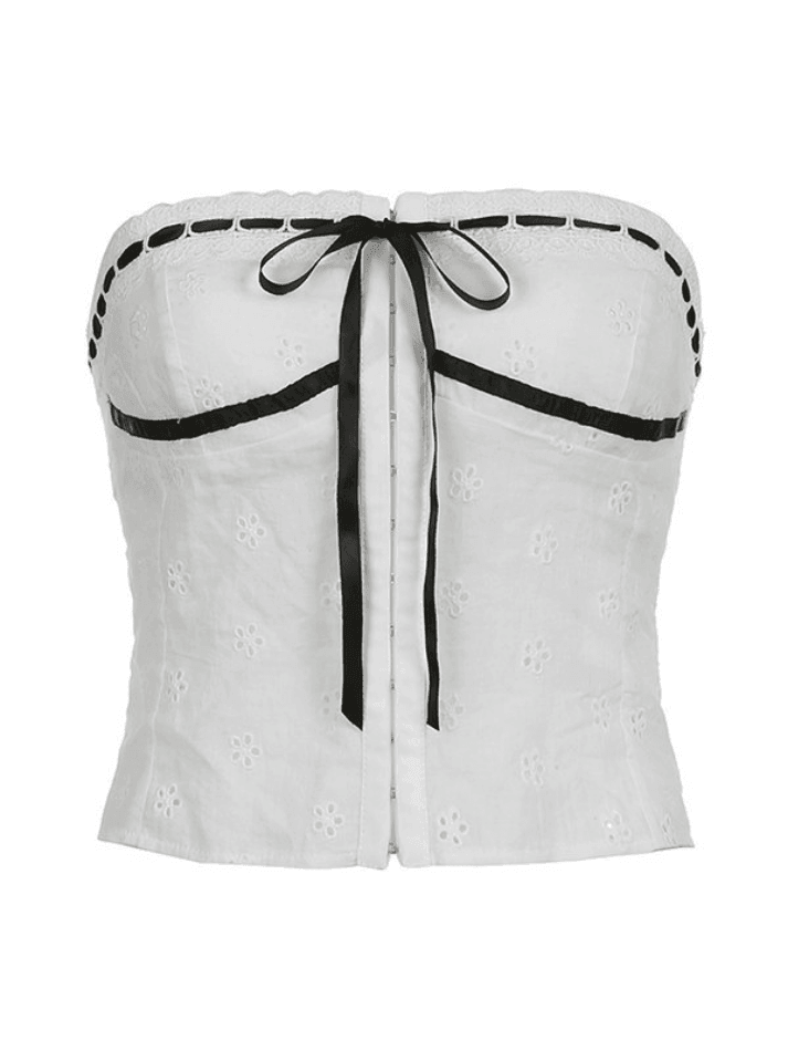 Tie Up Broderie Lace Bandeau Top Tops&Tees