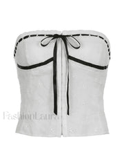 Tie Up Broderie Lace Bandeau Top Tops&Tees