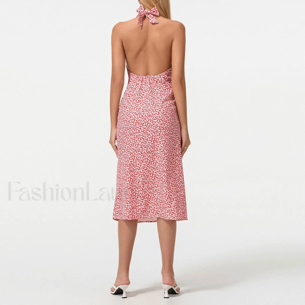 Tie Up Deep V Midi Dress