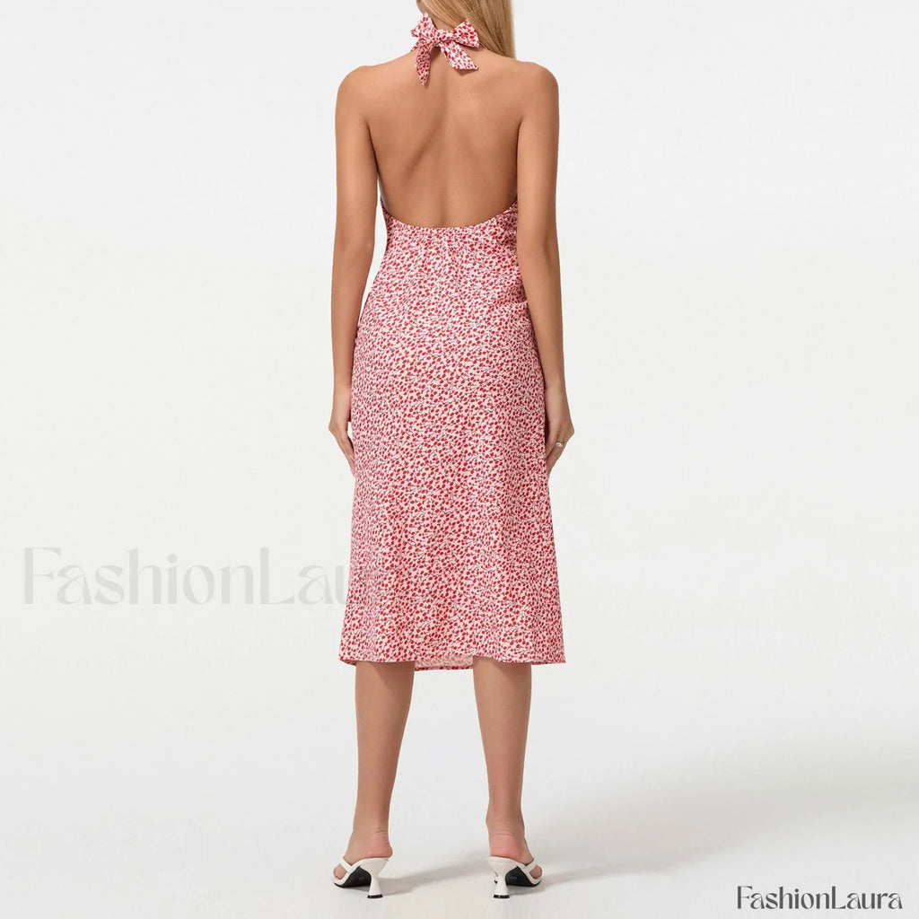 Tie Up Deep V Midi Dress