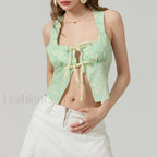 Tie Up Floral Slim Crop Top