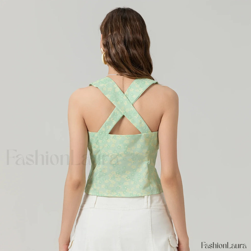Tie Up Floral Slim Crop Top
