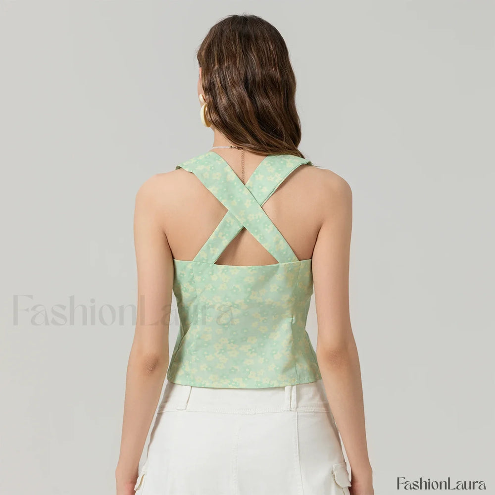 Tie Up Floral Slim Crop Top