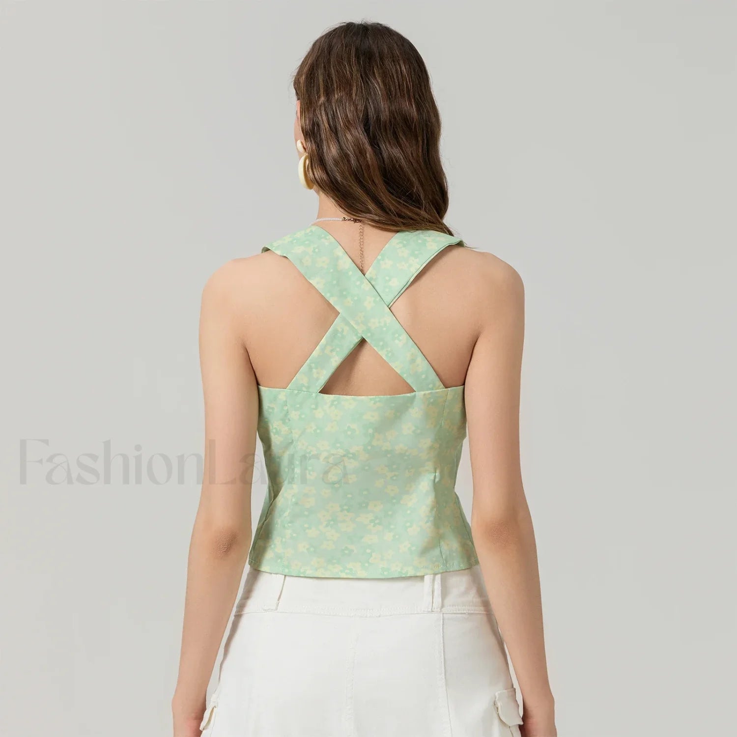 Tie-Up Floral Slim Crop Top Secondary image