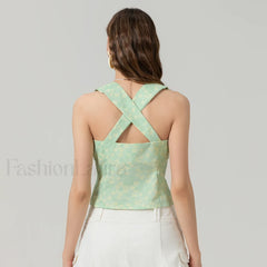 Tie Up Floral Slim Crop Top