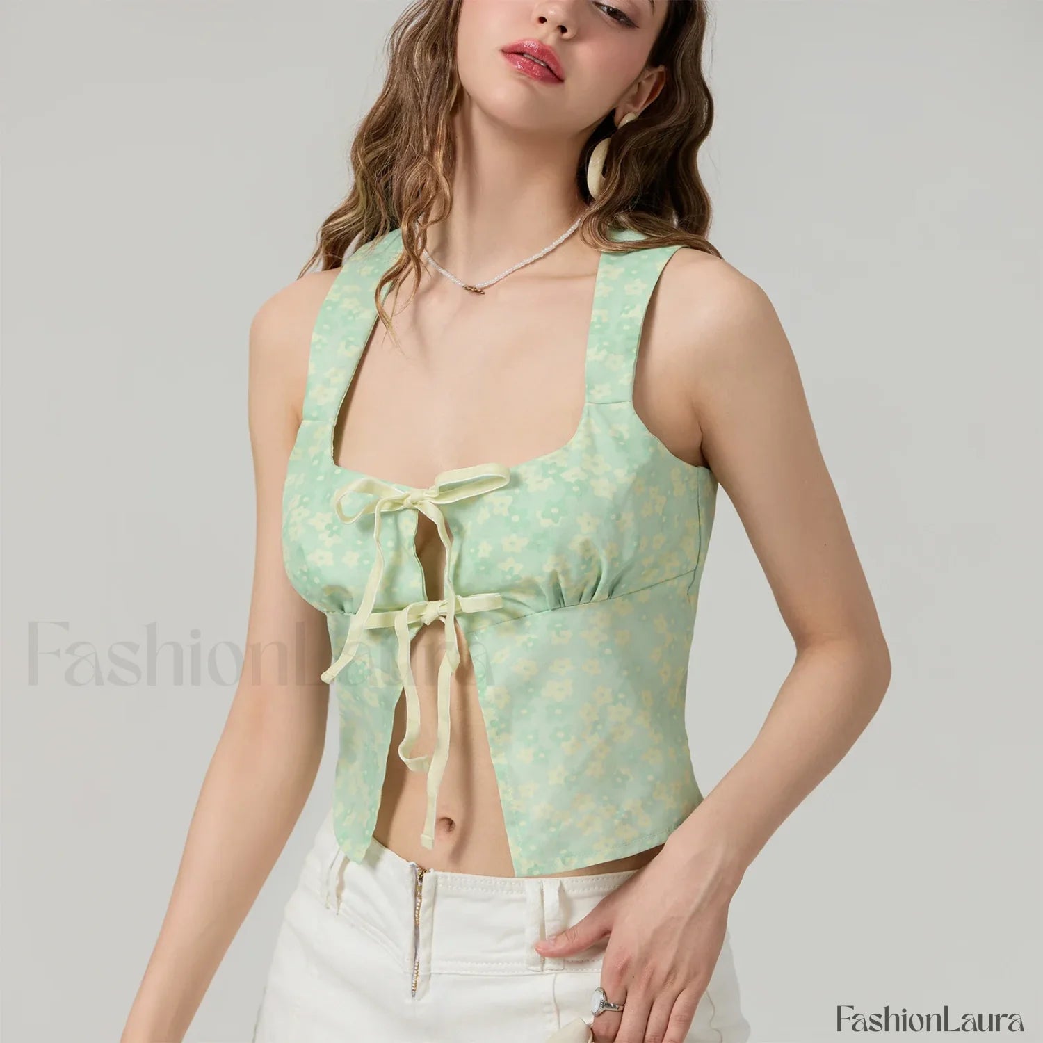 Tie Up Floral Slim Crop Top