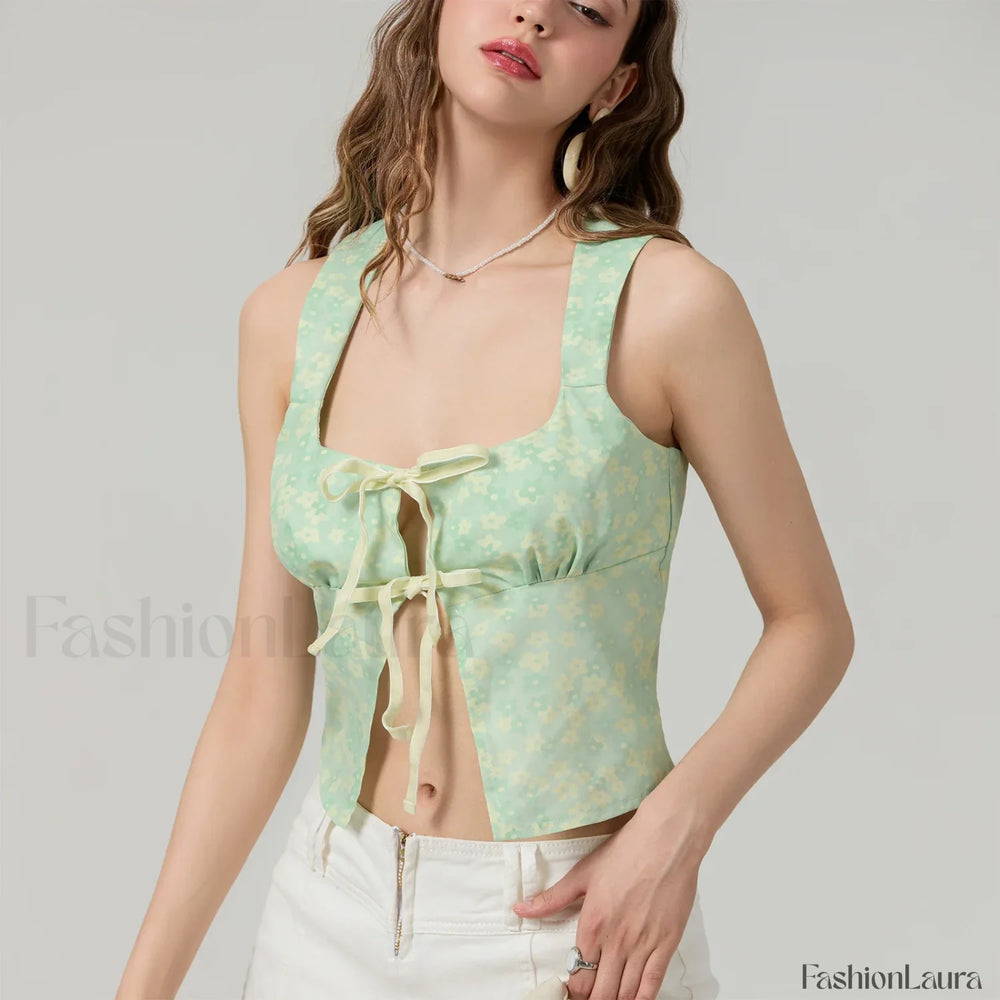 Tie Up Floral Slim Crop Top