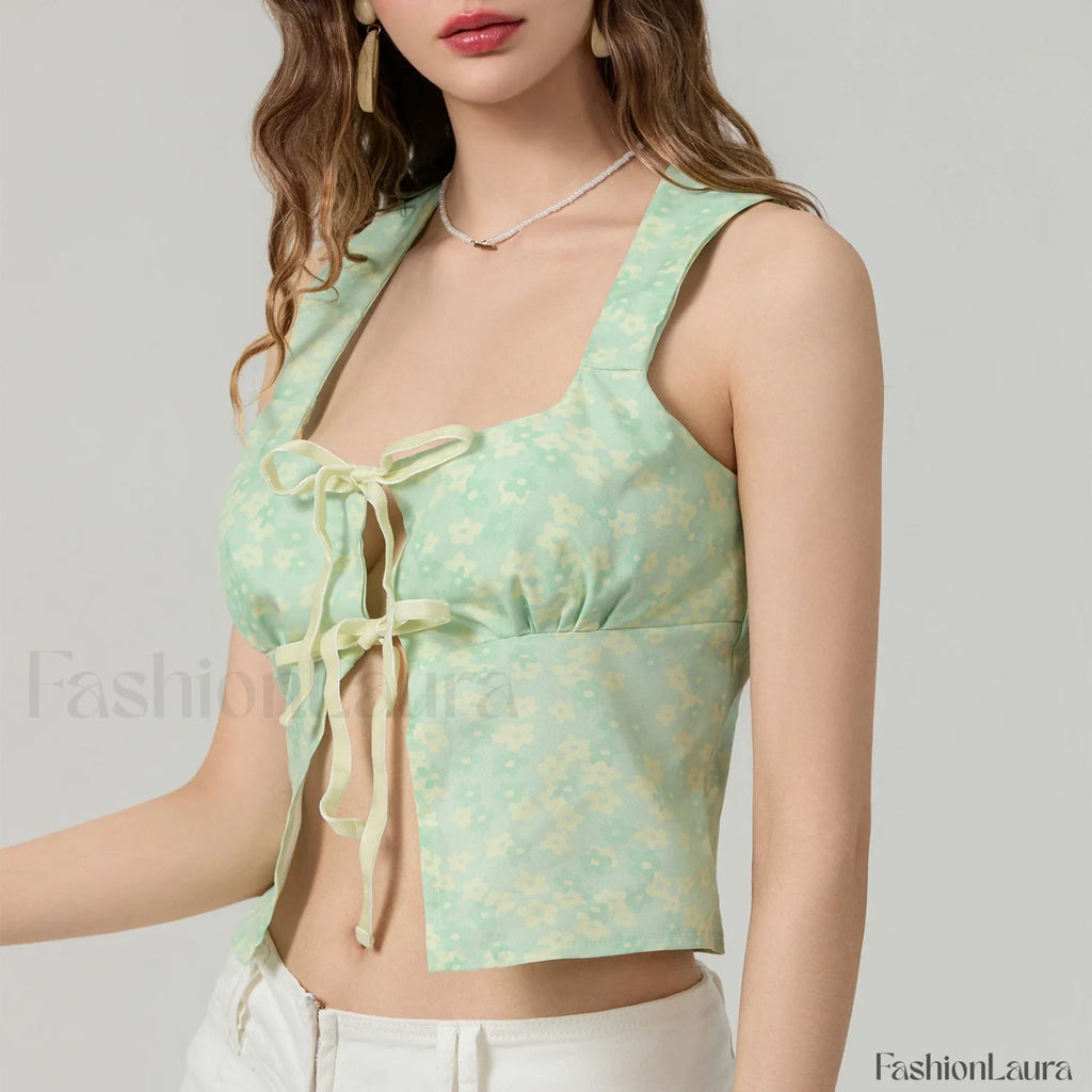 Tie Up Floral Slim Crop Top