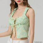 Tie Up Floral Slim Crop Top