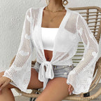 Tie Up Loose Knit Beach Cover Up WHITE / One Size