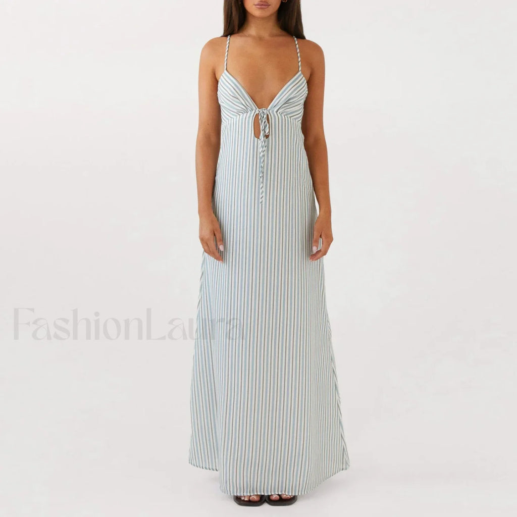 Tie up Spaghetti Cutout Maxi Dress Green / S