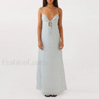 Tie up Spaghetti Cutout Maxi Dress Green / S