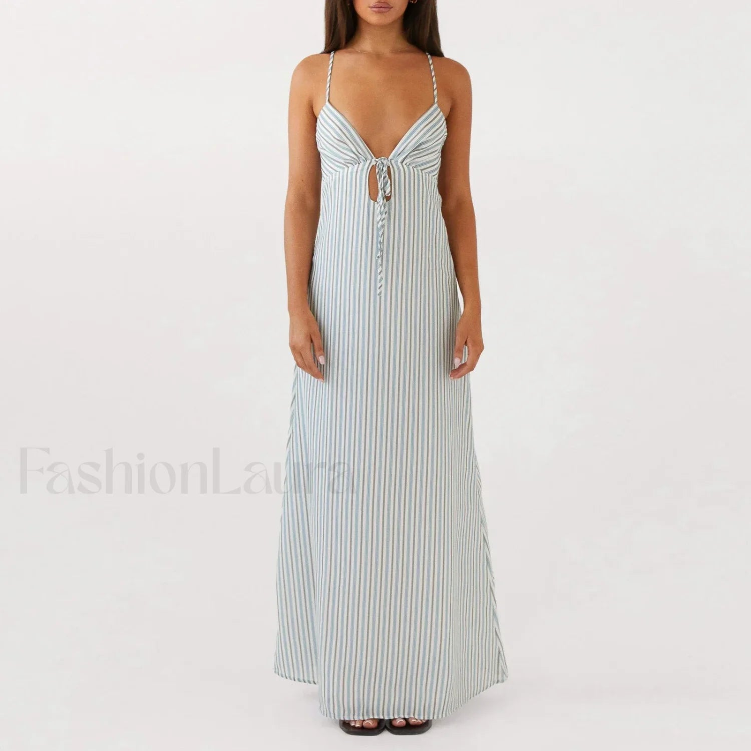 Tie up Spaghetti Cutout Maxi Dress Green / S