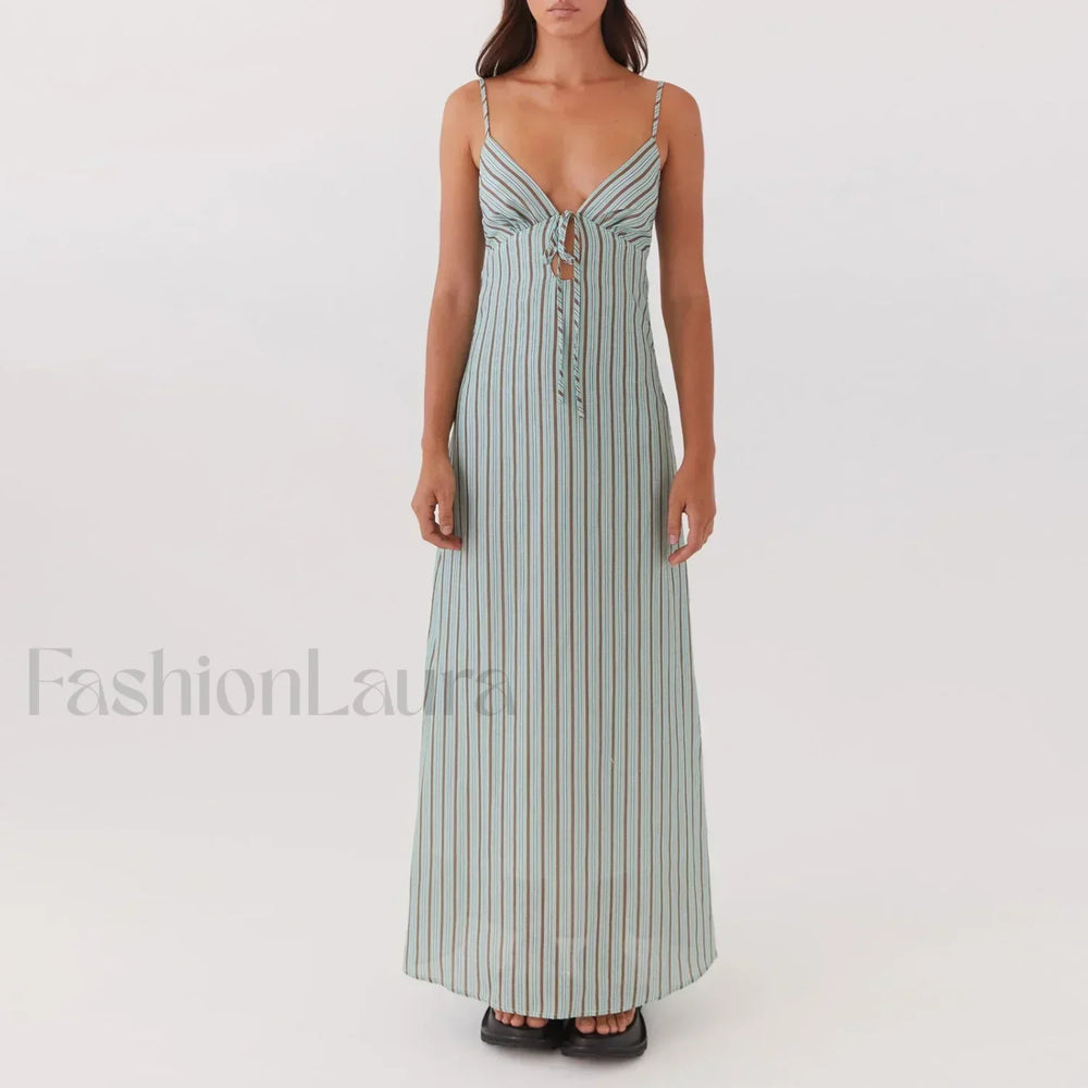 Tie up Spaghetti Cutout Maxi Dress SKY BLUE / S