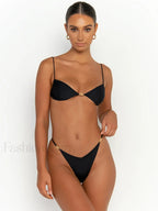 Tied Solid Halter Bikini Set BLACK / S