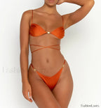 Tied Solid Halter Bikini Set ORANGE / S
