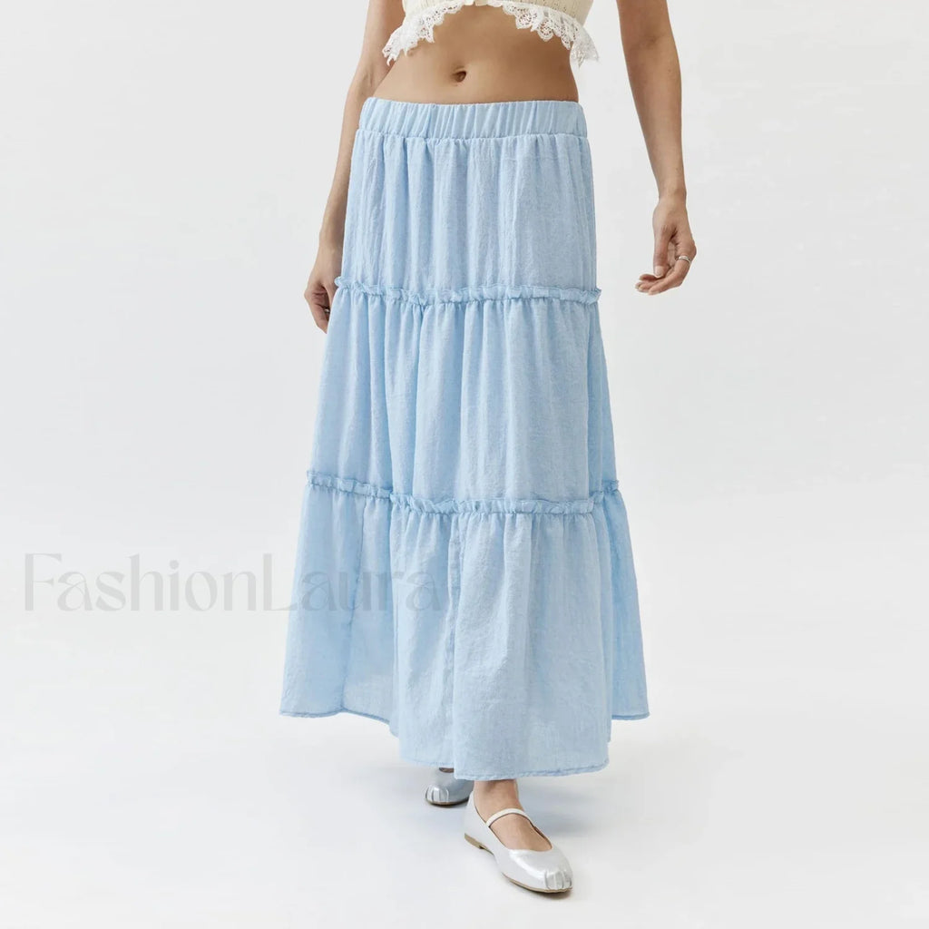 Tiered Flowy Maxi Beach Skirt Blue / S