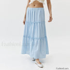 Tiered Flowy Maxi Beach Skirt Blue / S