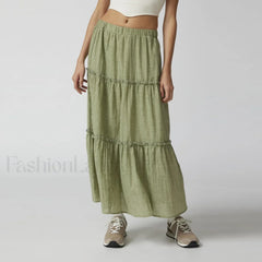 Tiered Flowy Maxi Beach Skirt Green / S
