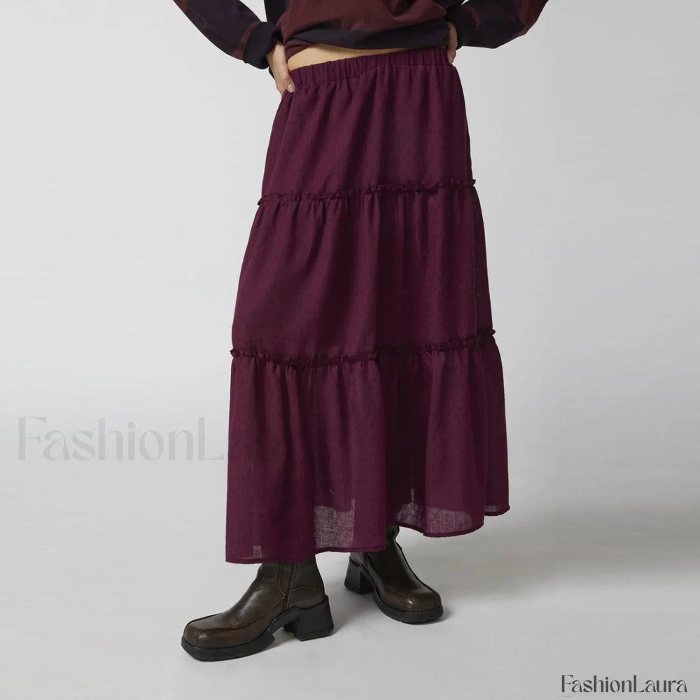Tiered Flowy Maxi Beach Skirt PURPLE / S