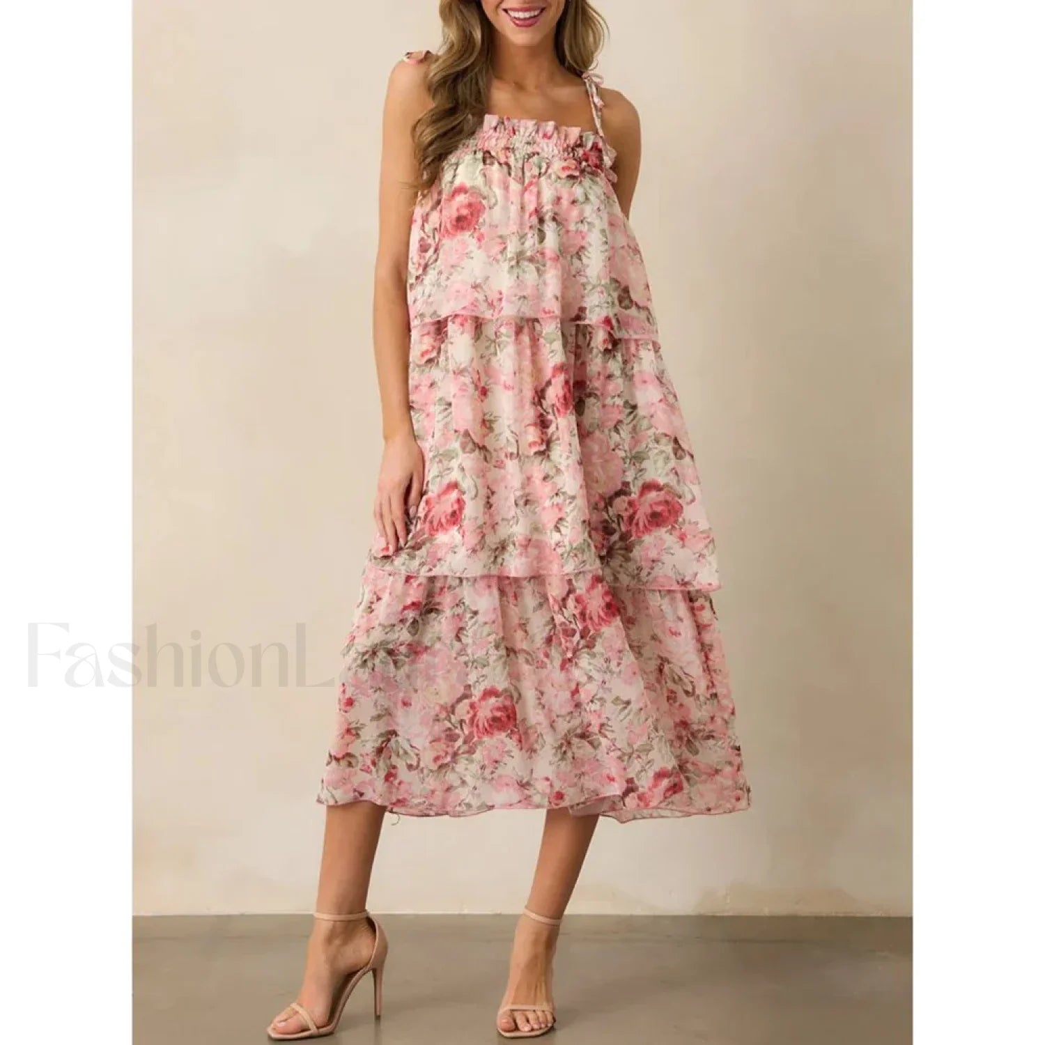 Tiered Lace-Up Cami Midi Dress Secondary image