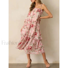 Tiered Lace Up Cami Midi Dress red / S