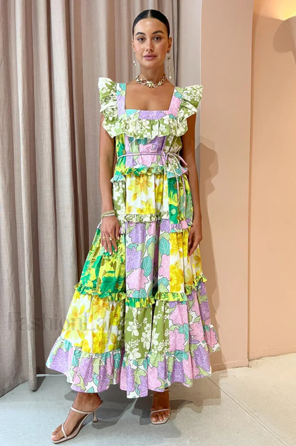 Tiered Patchwork Stylish Midi Dress Main image
