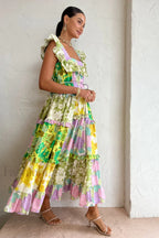 Tiered Patchwork Stylish Midi Dress